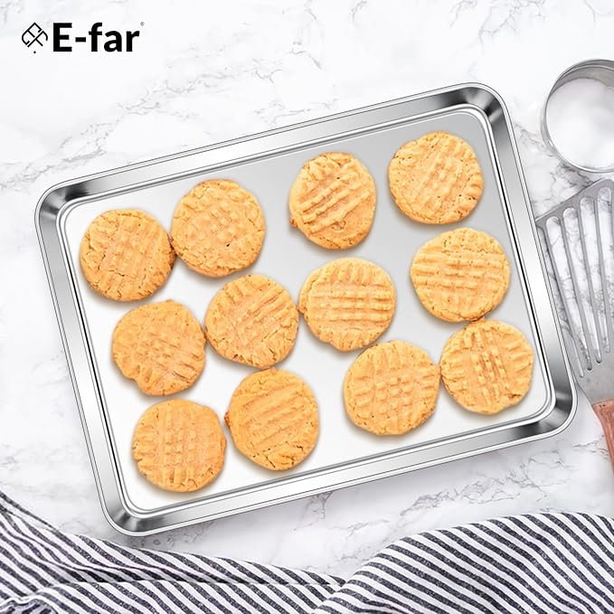 E-far Stainless Steel Baking Sheets, 12.4” x9.7” x 1” Baking Cookie Sheets Pans - Image 7