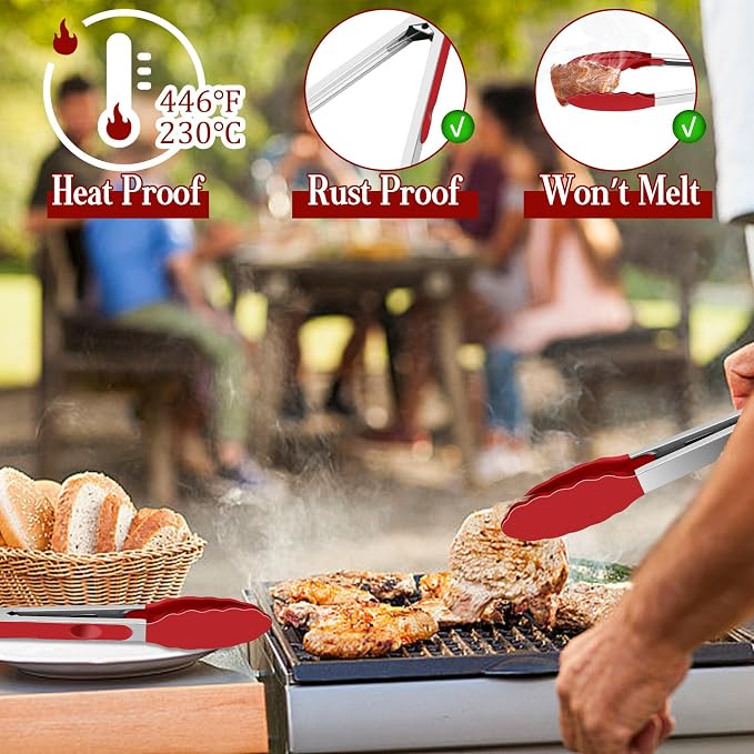 TeamFar Kitchen Tongs, Heat Resistant Silicone Tongs, Locking Design & - Image 4