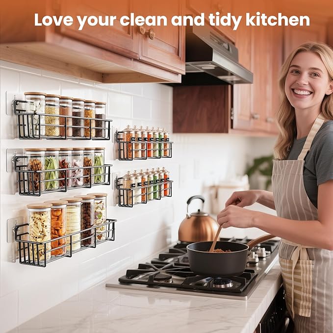 Mystozer 5 Pack Spice Rack Seasoning Organizer Wall Mount, Screw or Adhesive - Image 7