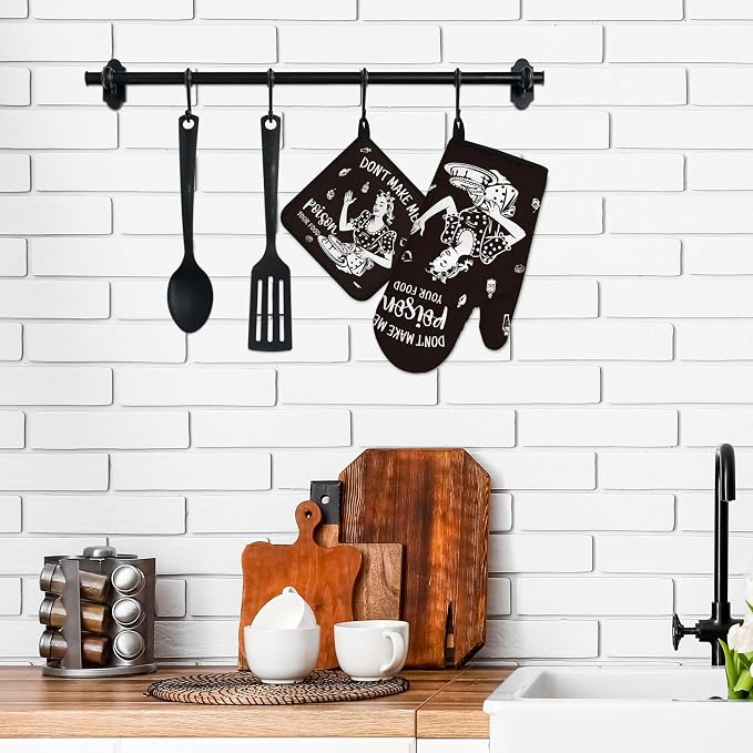 Funny Oven Mitts and Pot Holders Sets Black Kitchen Accessories Cute Kitchen - Image 6