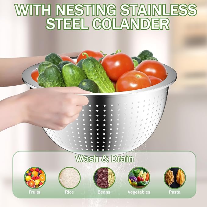 DUTZUN Mixing Bowls with Lids Set, Stainless Steel Mixing Bowl Set with Colander - Image 4