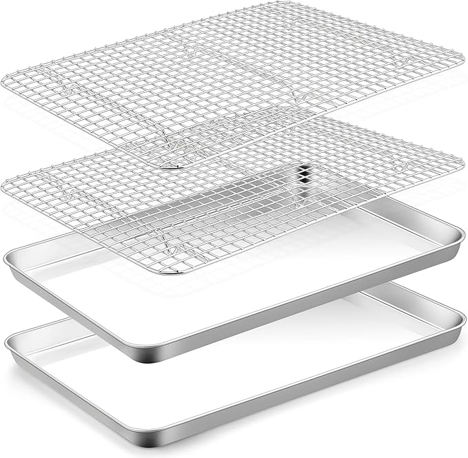 TeamFar Cookie Sheets with Cooling Racks, 17.6 x 13 x 1 Inch Stainless Steel by TeamFar