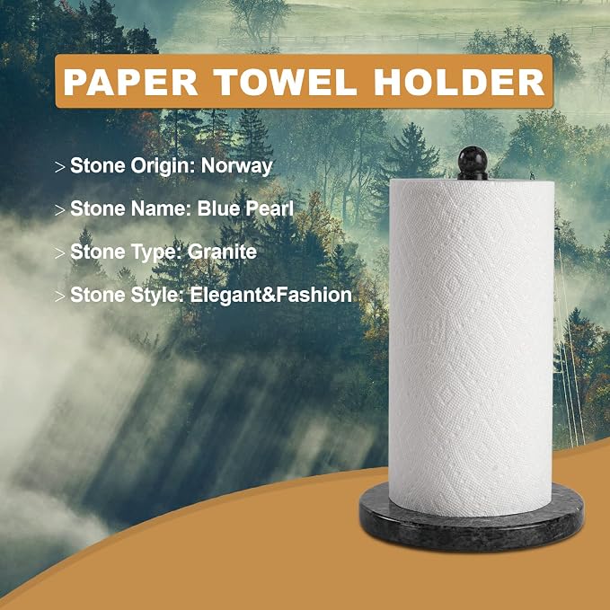 Koville Norwegian Natural Granite Paper Towel Holder Countertop, Genuine Stone - Image 2