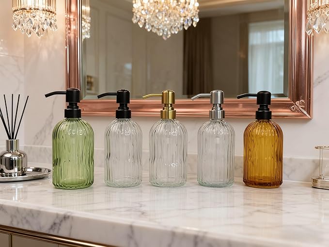 16Oz Green Glass Soap Dispenser - Image 8
