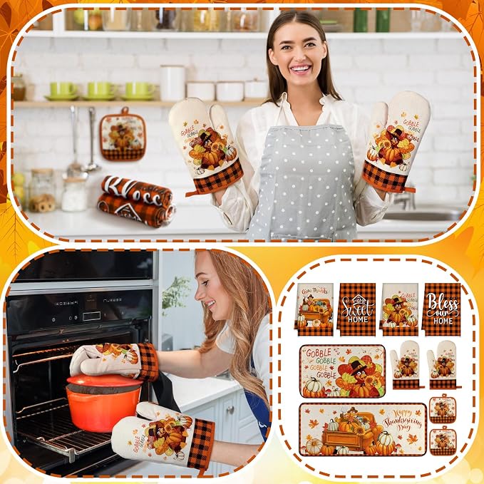 Fanfanwin 10 Pcs Fall Thanksgiving Turkey Kitchen Decor Set Kitchen Towels Pot - Image 7