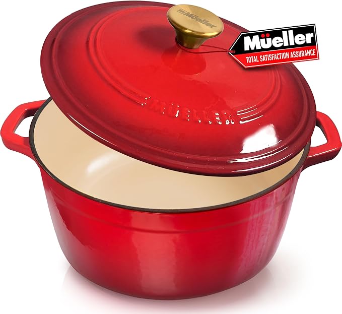 MUELLER HOME 7.5 QT Enameled Cast Iron Dutch Oven, Heavy-Duty Casserole Dish by MUELLERHOME