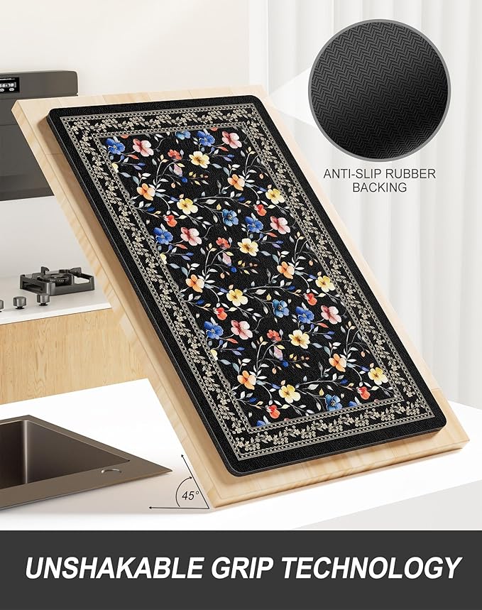 Rnivvi Dish Drying Mat for Kitchen Counter, 12 x 19" Cute Flower Theme Super - Image 5