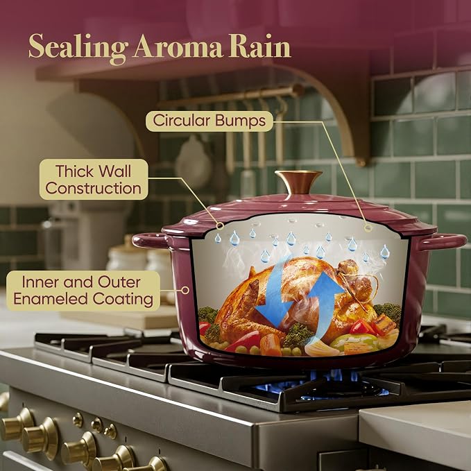 4.5 Quart Dutch Oven Pot with Lid, Non Stick Enameled Cast Iron Dutch Oven - Image 7