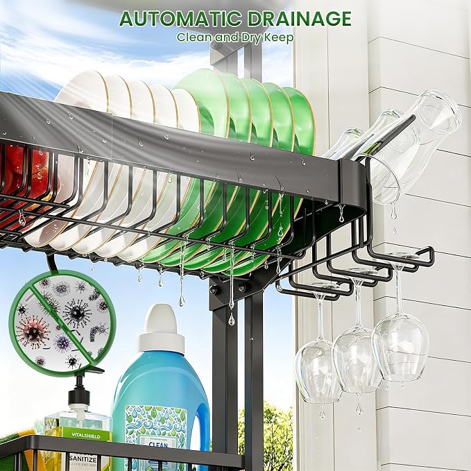 Over The Sink Dish Drying Rack, Adjustable 3 Tier Large Capacity Stainless - Image 6