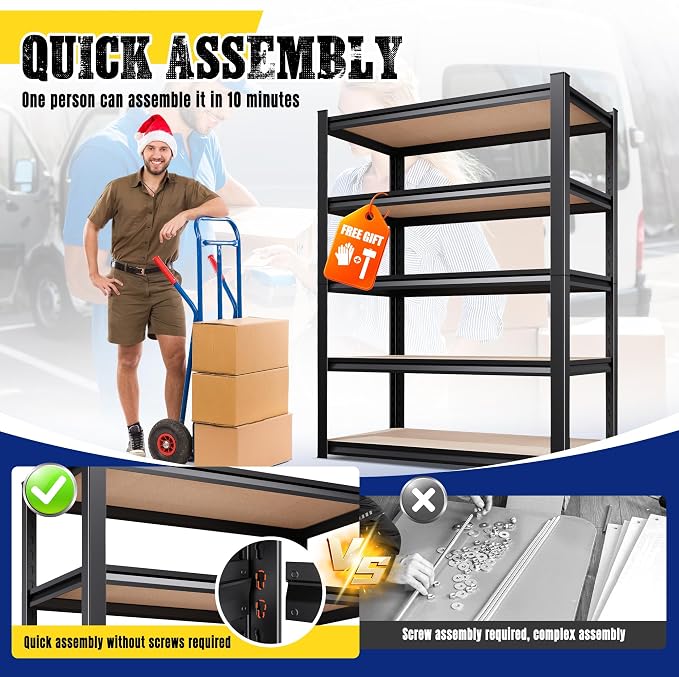 71.2"H-28"W-12"D Garage Shelving-5 Tier Garage Storage Shelves, Adjustable - Image 5
