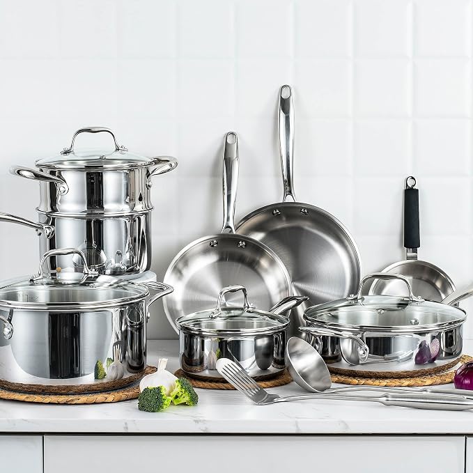 SuperCook Tri Ply Stainless Steel Cookware Set, 16-Piece Pots and Pans Set - Image 7