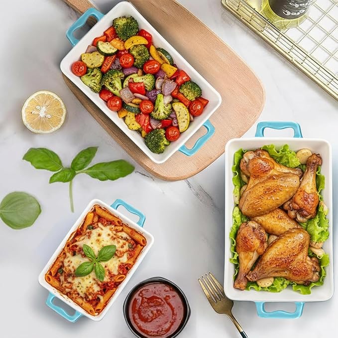 Hacaroa Set of 3 Ceramic Baking Dishes, Rectangular Bakeware - Image 9