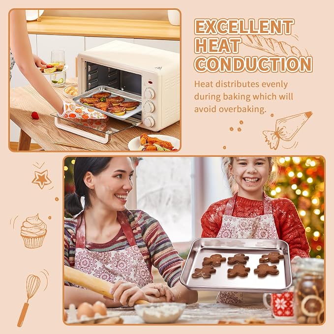 Stainless Steel Baking Sheet Set of 2, Deedro Cookie Sheet Metal Baking Pan - Image 4