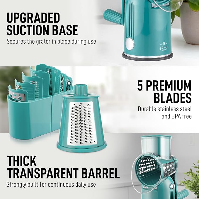 Zulay Kitchen Rotary Cheese Grater 5 Blade Cheese Shredder - Image 8