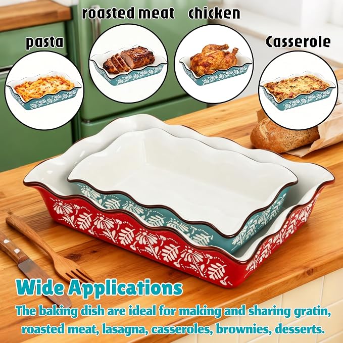 2 Pack Ceramic Baking Dishes, Large Rectangular Casserole Dish Lasagna Pan - Image 3