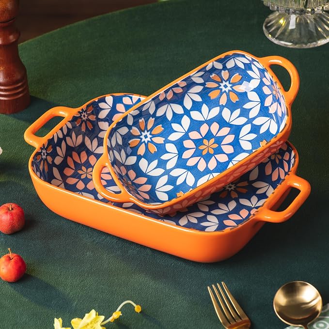 ONCCI Ceramic Baking Dish Set, 2-Piece Hand-painted Porcelain Rectangular - Image 6