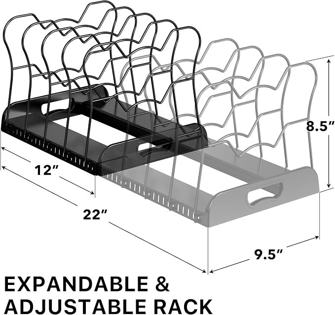 Simple Houseware Expandable Pan Organizer Rack, 10 Adjustable Compartments - Image 2