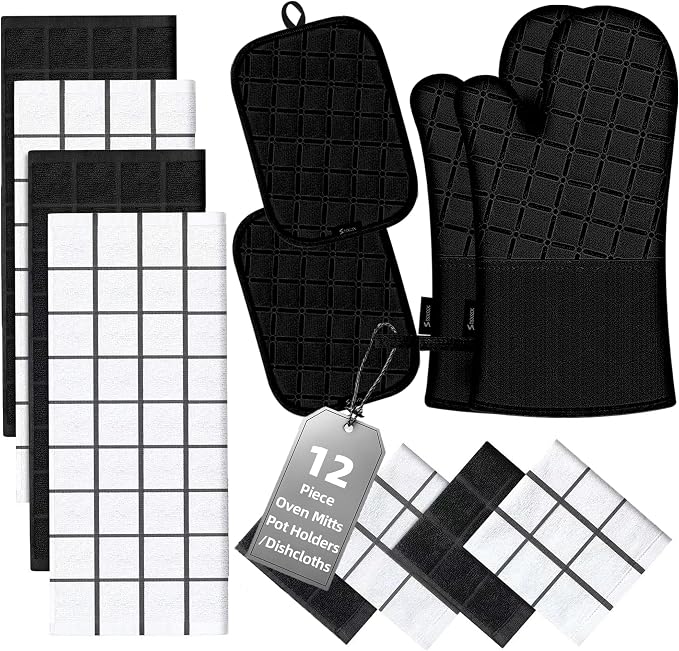 Oven Mitts Kitchen Towels and Dishcloths Pot Holders Sets, Oven Gloves Kitchen by BSKSSK