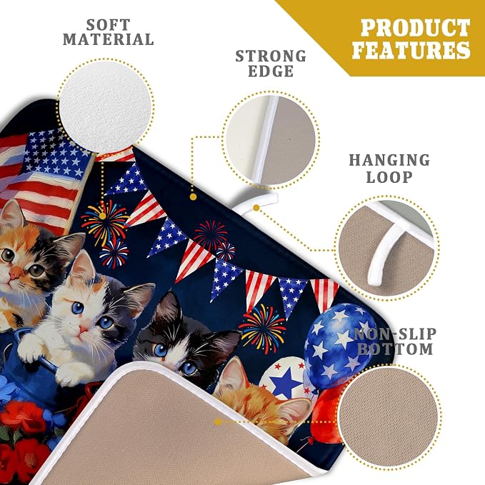 4th of July Dish Drying Mat Patriotic Cats Dish Drying Rack Mat - Image 4