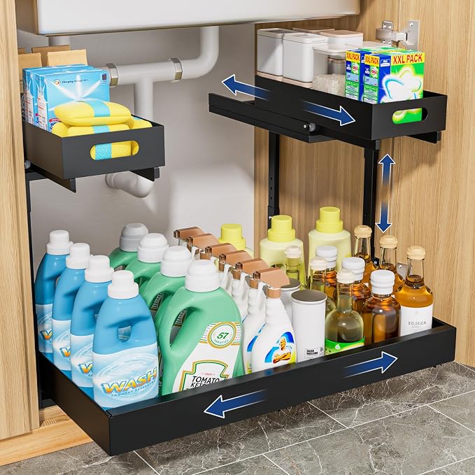 Upgrade Expandable Under Sink Organizer, Insputer 2 Tier Metal Under Cabinet by Insputer