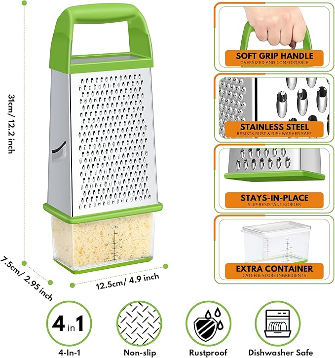 Urbanstrive Cheese Grater With Container, Professional Cheese Grater with Handle - Image 2