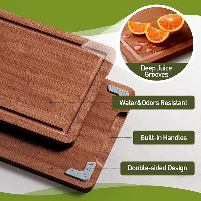 Bamboo Cutting Board Set Non Slip Feet Over Sink Father Day Dad Parents Papa - Image 4