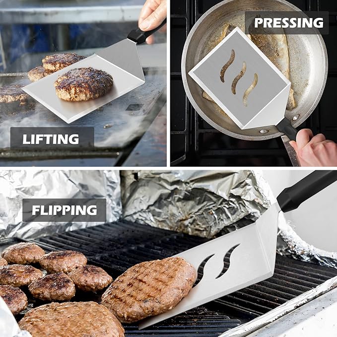 Metal Spatula Set of 2, HaSteeL Large 12x5In Stainless Steel Griddle Spatula - Image 5