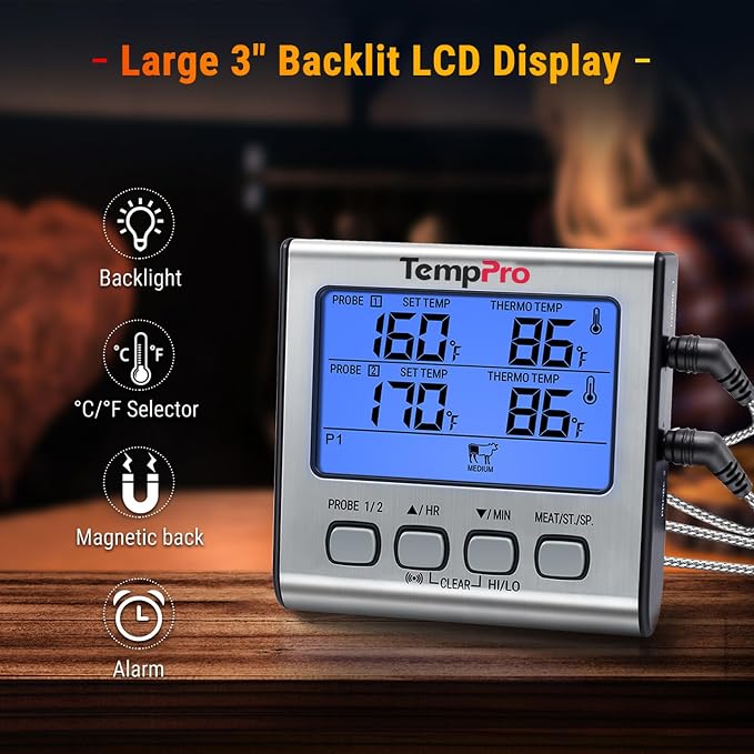 TempPro TP17 Dual Probe Digital Cooking Meat Thermometer Large LCD Backlight - Image 7