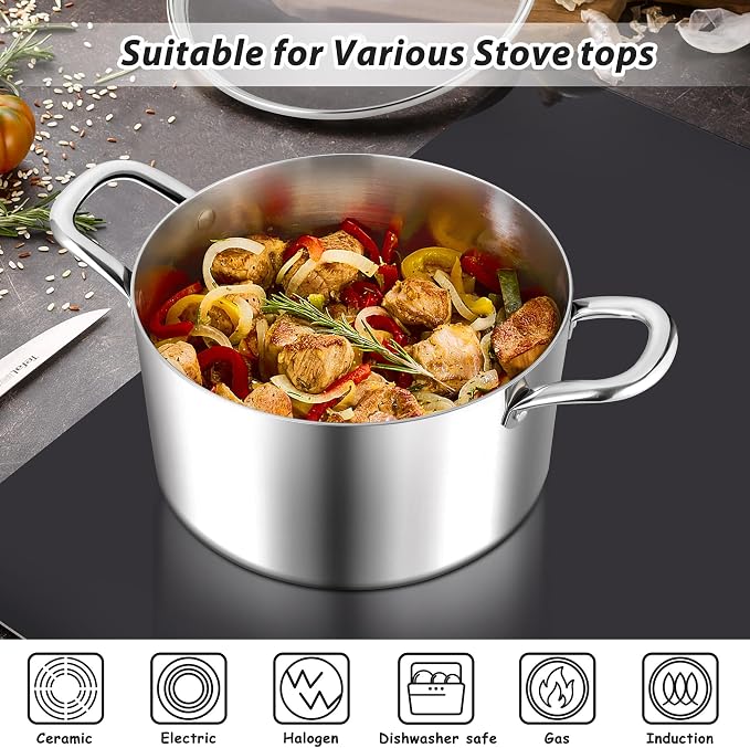 E-far 6 Quart Stock Pot, Tri-Ply Stainless Steel Cooking Pot - Image 5
