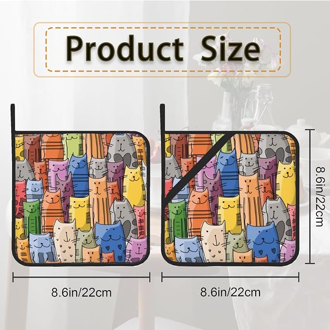 Funny Cats Family Pot Holder Set of 2, Heat Resistant Potholders Oven Hot Pads - Image 2