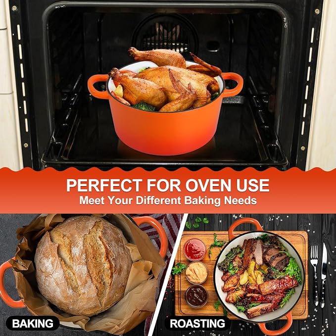 P&P CHEF 6QT Enameled Dutch Oven, Cast Iron Dutch Oven Pot - Image 7