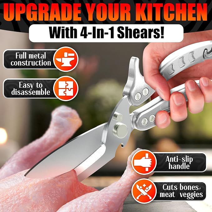 Heavy Duty Poultry Shears – Kitchen Shears Dishwasher Safe, Spring-Loaded - Image 4