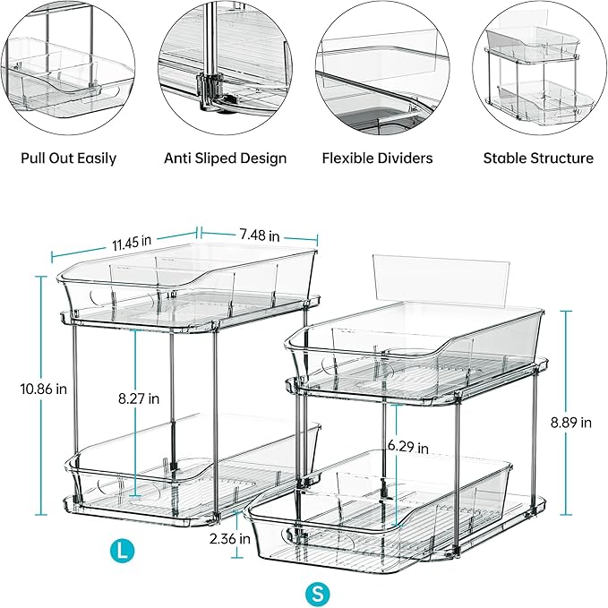 Delamu 2-Tier Under Sink Organizers and Storage, Pull Out Kitchen Pantry - Image 5