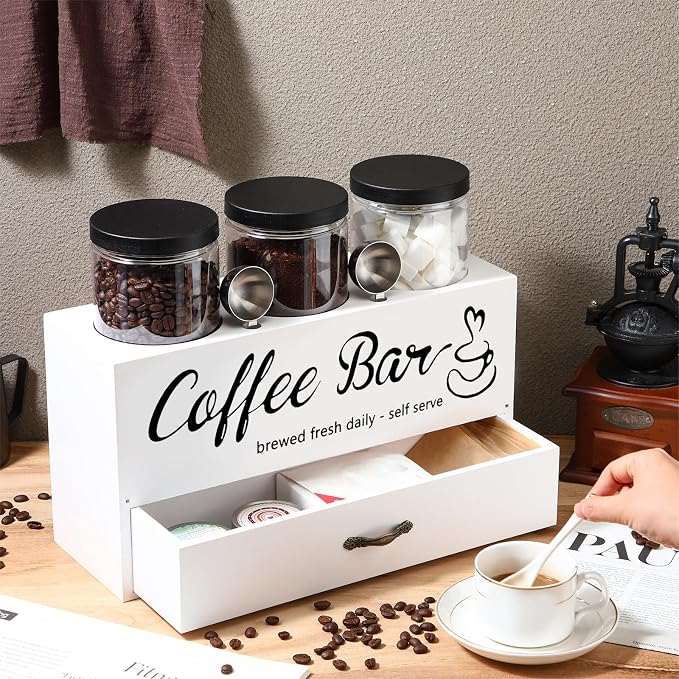 3 Pcs Coffee Canister Set with Shelf and Spoon Plastic Coffee Bean Storage - Image 5