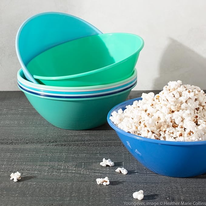 Youngever 10 inch 100 Ounce Plastic Mixing and Serving Bowls, Popcorn Bowls - Image 2