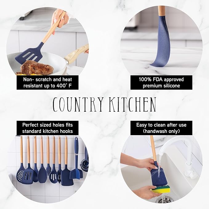 Country Kitchen Non Stick Silicone Utensil Set - Image 2