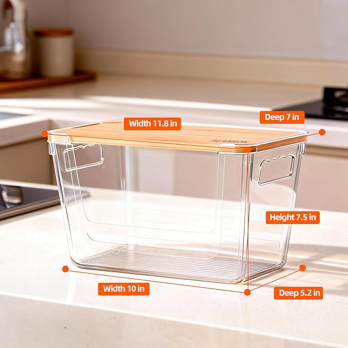 4 Pack Clear Storage Bins with Bamboo Lid, Garbage Bag Dispenser, Pantry - Image 4