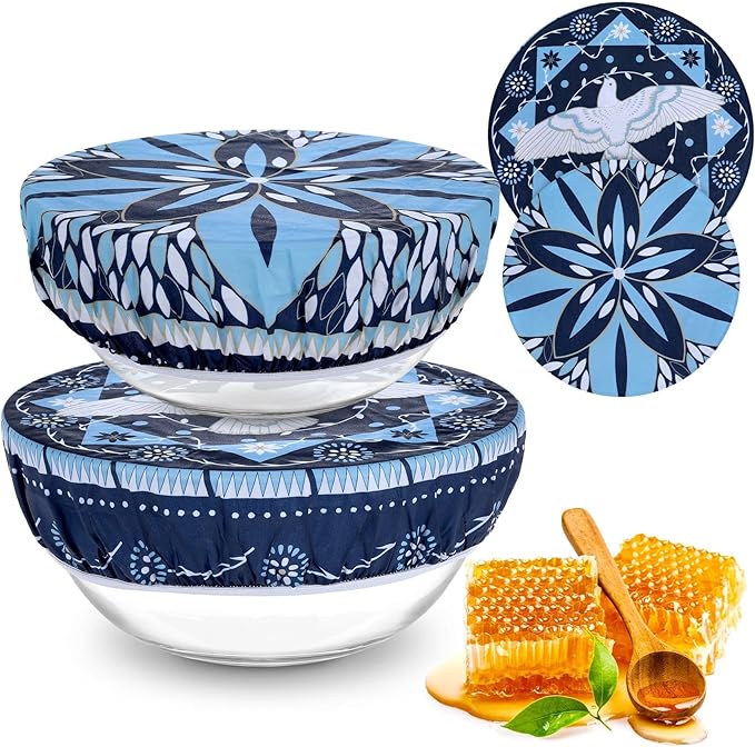 2 Large Reusable Beeswax Bowl Covers by Revahope