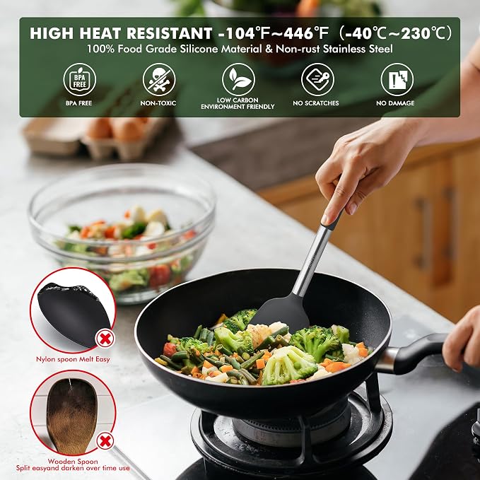 HOTEC 446°F Heat Resistant Silicone Kitchen Utensils, Cooking Utensil Set - Image 2