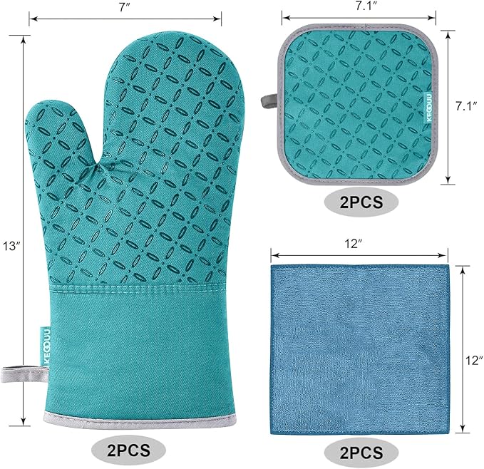 KEGOUU Oven Mitts and Pot Holders 6pcs Set, Kitchen Oven Glove High Heat - Image 2