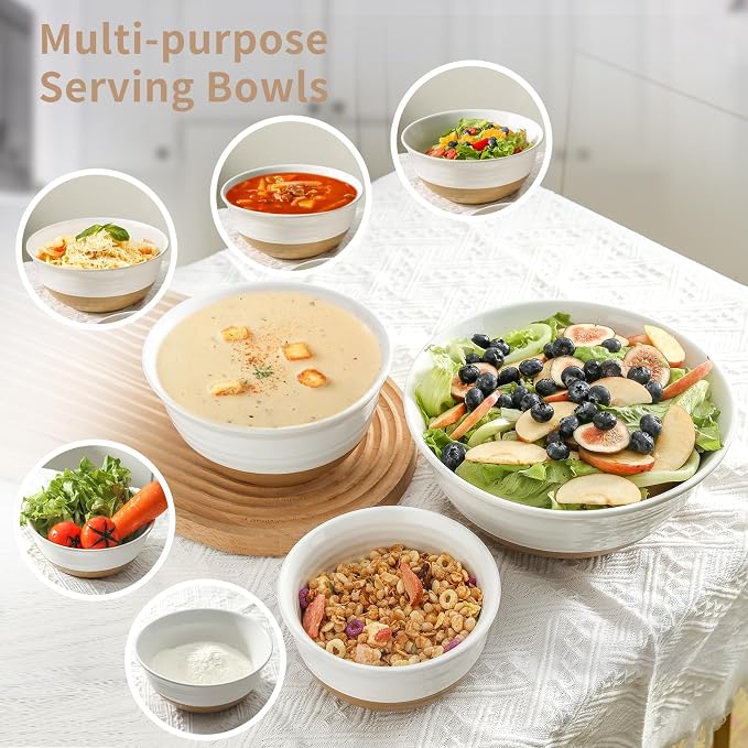 HASENSE Ceramic Mixing Bowls, Large Serving Salad Pasta Bowls Set, 2.1/1.0/0.5 - Image 5