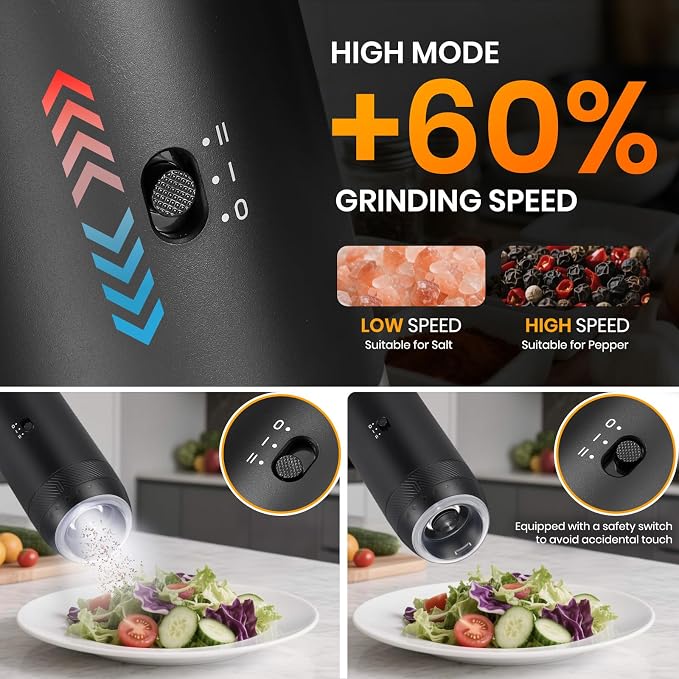 Rechargeable Gravity Electric Salt Grinder Set - Image 4