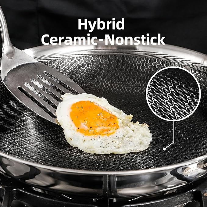 Deluxe 13 Piece Hybrid Ceramic Nonstick Stainless Steel Cookware Set-5 Piece - Image 2