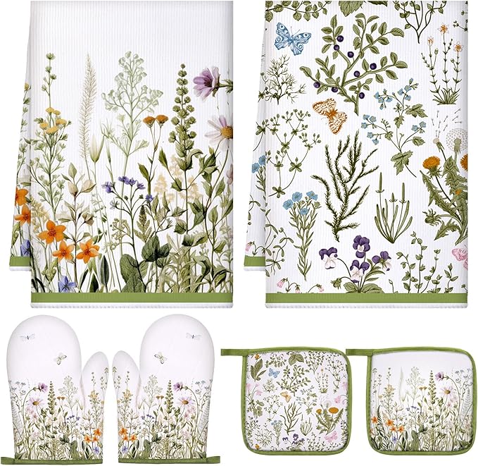 Leinuosen 6 Wild Flower Kitchen Towels Kitchen Decor and Accessories Set Floral by Leinuosen