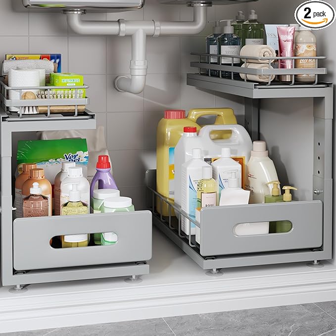 Under Sink Organizer Upgrade To Professional Rails, 2-Tier Dual Pull Out by UnderSinkOrganizer