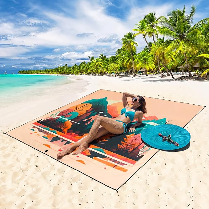 HIHOHO Beach Blanket Waterproof Sandproof Extra Large Beach Mat 79" X - Image 5