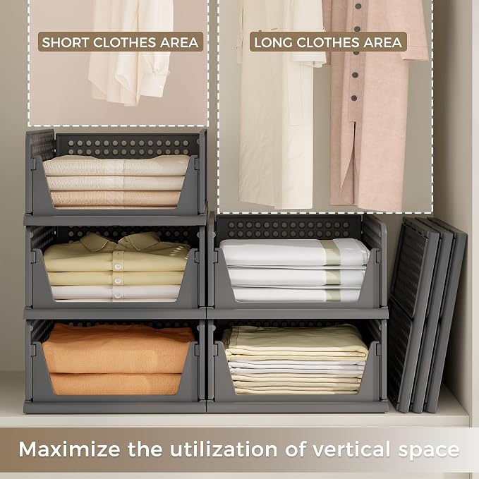Pinkpum 8 Pack Closet Organizers and Storage Plastic Stackable Storage Bins - Image 4