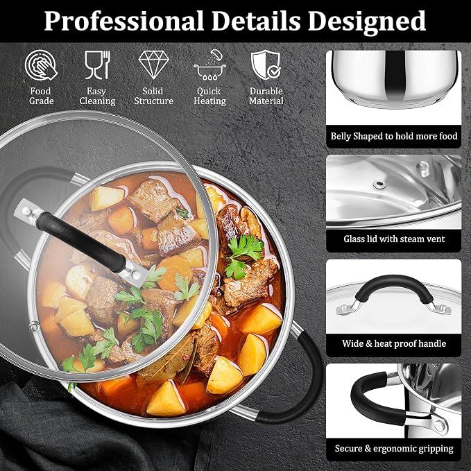E-far 4 Quart Stockpot, Stainless Steel Pot - Image 4