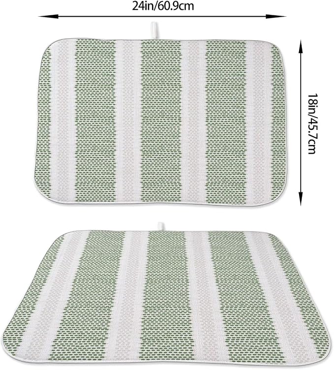 Boho Sage Green Dish Drying Mat 18 x 24 inch Modern Geometry Polka Dot Striped - Image 2