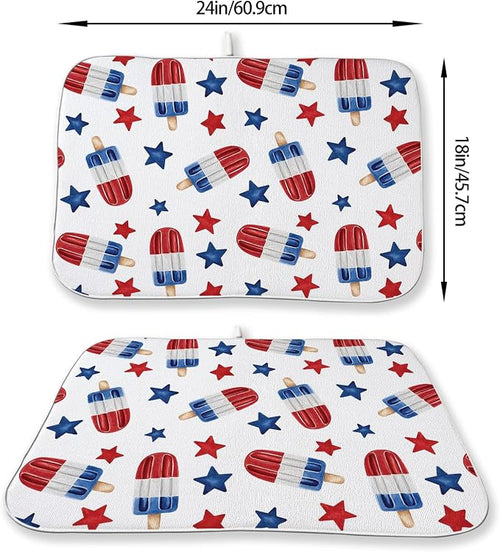 4th of July Dish Drying Mat 18x24 Inch Blue Red Ice Cream Stars Patriotic - Image 2